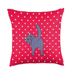 British Shorthair Kitten Back Dots Minta Funny Guess What Cat Butt Lover Magenta Polka Dot Pattern Throw Pillow