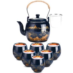 Kitchtic Japanese Tea Pot Sets for Adults - Traditional Japanese Tea Pots - Decorative Tea Pot and Cups Set for Tea Lovers, Weddings, or Housewarming - Set of 7 - Blue