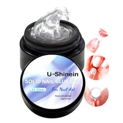 U-Shinein 15g Solid Nail Gel Glue, Clear Press on Solid Glue Gel for Acrylic False Nail Tips, Soft Gel Nail Tips Glue, Non-Stick Hands 3D Carving Gel UV LED Nail Glue Gel for Nail Art DIY Manicure