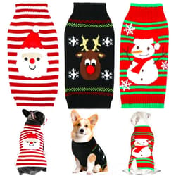 GOYOSWA 3 Pack Dog Christmas Sweater, GOYOSWA Dog Christmas Outfit Dog Holiday Sweater Santa Reindeer Snowman Knitted Sweaters for Small Medium Large Dogs Pets (Large)