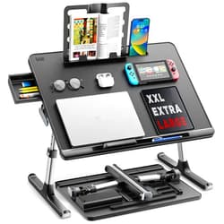 SAIJI Laptop Bed Tray Desk, SAIJI X-Large Adjustable Laptop Table, Foldable Laptop Desk with Storage Drawer and Bookstand for Eating, Working, Writing, Gaming, Drawing (Black)