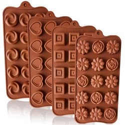 CLUEWR Silicone Chocolate Molds, 15-Cavity Non-Stick Candy Molds for Chocolate, Candy, Gummy and Jelly, 4 Pack
