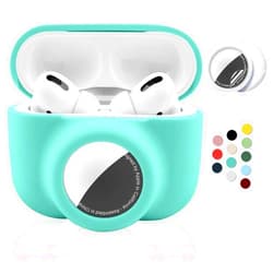 Enspito 2 in 1 Protective Case for Apple AirPods Pro Air Tag Holder Combo, Soft Silicone Airpods Pro AirTag Case with 2 PCS Screen Protector, Anti-Scratch Anti-Fall Anti-Lost (MintGreen)