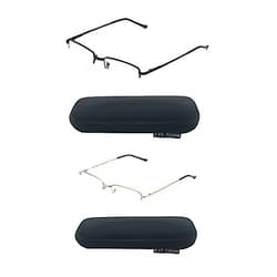 EYE ZOOM 2 Pack Rectangular Metal Half Rimless Reading Glasses with Case for Men Women Black and Silver 2.5 x