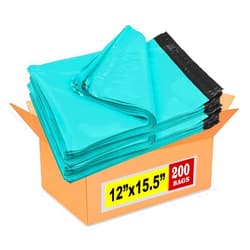 iMBAPrice 12x15.5 Inches Teal Poly Mailers, 200-Pack Mid Size #5 Teal Color Poly Mailing Plastic Envelopes Bags, Self Seal Adhesive Waterproof and Tear Proof (Total 200 Bags)