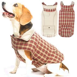 SCIROKKO Reversible Dog Winter Coat, Waterproof Dog Jacket Cold Weather Coats British Style Plaid Soft Snow Vest for Small Medium Large Dogs, Beige, S
