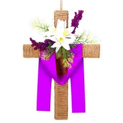 Dingion Easter Front Door Wreath Cross Easter Wreath Wood Artificial Hanger Wall Wreaths Christian Lily Flowers Signs Door Decorations for Home Porch Spring Farmhouse Party Decor