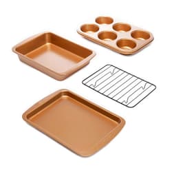 Ecolution Non-Stick Toaster Oven Bakeware Set, 4 Piece, Carbon Steel, Easy to Clean and Perfect for Single Servings, Copper