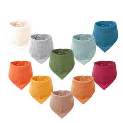 Konssy Muslin Baby Bibs 10 Pack Baby Bandana Drool Bibs 100% Cotton for Unisex Boys Girls,10 Solid Colors Set for Teething Drooling