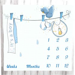 LYLYCTY Milestone Blanket for Baby Boy, Blue Baby Photo Backdrop Memory Blanket for Baby Boy Swaddling Blanket, 48x40 Inch Receive Baby Blanket for Baby Boy BTMLLY35