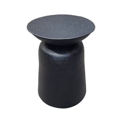 TUP THE URBAN PORT The Urban Port Josi 21 Inch Round Side End Table, Handcrafted Hammered Design, Drum Pedestal Aluminum Base, Matte Black