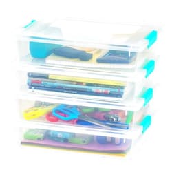 IRIS USA 6 Qt. Plastic Storage Bins Containers with Lids, 4 Pack, Sensory Bin, Craft Storage, Craft Organizers and Storage, Organizing Container for Home, Office and School Supplies, Stackable, Clear