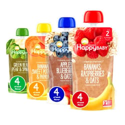 Happy Baby Organics Stage 2 Baby Food Pouches, Gluten Free, Vegan & Healthy Snack, Clearly Crafted Fruit & Veggie Puree, Fruit & Veggie Variety Pack, 4 Ounces (Pack of 16)
