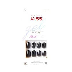 KISS Gel Fantasy, Press-On Nails, Nail glue included, 'Jelly Queen', Black, Short Size, Oval Shape, Includes 28 Nails, 2g glue, 1 Manicure Stick, 1 Mini File