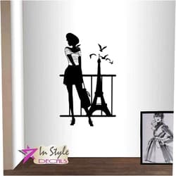 In-Style Decals Wall Vinyl Decal Home Decor Art Sticker Fashion Retro Woman Paris Aiffel Tower Style Boutique Beauty Salon Room Removable Stylish Mural Unique Design