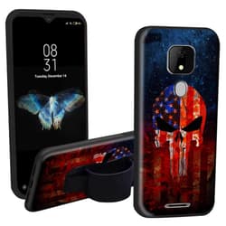 EDGFRTOIO Case for ANS Artia ACK2326 with Phone Loop Finger Holder, Elastic Hand Strap Grip Stand Case Shockproof Soft Printed TPU Graphic Cover for ANS Artia ACK2326, Death Skull American Flag