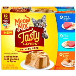 Meow Mix Tasty Layers Swirled Paté Wet Cat Food Variety Pack, 2.75 Ounce Cup (Pack of 48)