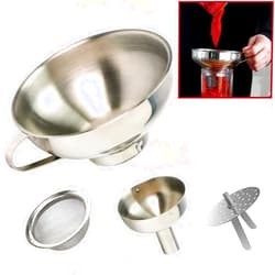KEISSCO Stainless Steel 4-Piece Funnel and Strainer Set - Canning Funnel Kitchen Funnel Mason Jar Funnel for Transferring oils, Liquid, Fluid, Dry Ingredients & Powder, Wide & Narrow Mouth with Filter