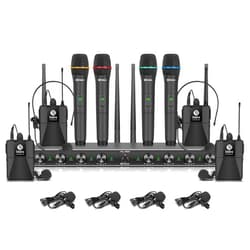 D Debra Audio AU800 Pro UHF 8 Channel Wireless Microphone System with Cordless Handheld Lavalier Headset Mics, Metal Receiver, Ideal for Karaoke Church Party (4 Handheld & 4 Bodypack)