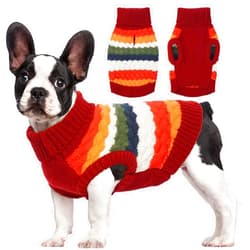 Kuoser Dog Sweater, XS Dog Sweater Pet Cable Knitted Pullover Warm Clothes, Puppy Turtleneck Classic Knitwear Soft Thickening Christmas Outfit, Cold Weather Thermal Wear for Small Dogs, Red XS