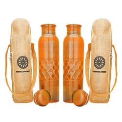 FURNISHFUL FINESSE Copper Water Bottle For Drinking Pure Copper Bottle 1000 ml Copper Vessel With Carrying Bag For Sports, Yoga, Ayurvedic Copper Bottle for Gym,Office,Hiking - Pack of 2, Diamond Pattern