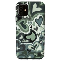 Becca Phone Case iPhone 11 Love Heart Coffee Latte Groovy Sage Green Y2K Swirls Phone Case
