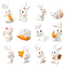 BLAPNK 12 Pcs Cute Animal Rabbit Figure Toys Cake Topper, Miniature Rabbit Figurines Collection Playset Fairy Tale Garden Decoration Christmas Birthday Gift