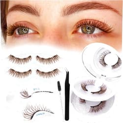 FANXITON Brown Magnetic Eyelashes 2 Pairs Cat Eye Natural Lashes Magnetic lashes with Applicator Magnetic Lashes Kit No Glue & No Makeup Remover