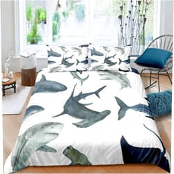 Feelyou Shark Comforter Cover Set Marine Life Ocean Theme Bedding Set for Kids Boys 3D Shark Print Duvet Cover Sea Animal Pattern Bedspread Cover Bedroom Collection 3Pcs Queen Size…