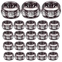 BronaGrand 40pcs Large Hole Rhinestone Spacer Beads European Crystal Rondelle Loose Beads Handmade Accessories for DIY Bracelet Snake Chain Jewelry Making Supplies, Gun Black