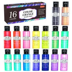 Shuttle Art Color Change Acrylic Paint Set, 16 Colors Chameleon Colors Acrylic Paint in Bottles (60ml/2oz), Non-Toxic for Artists, Beginners and Kids on Rocks, Crafts, Canvas, Wood, Fabric, Ceramic