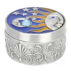 Deror Round Jewelry Box Vintage Star Moon Pattern Trinket Storage Box Rings Earrings Necklace Treasure Chest Organizer Antique Jewelry Keepsake Gift Box for Girl Women (Tin Fringe)