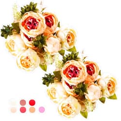 Ogrmar Vintage Artificial Peony Silk Flowers Bouquet for Decoration (Champagne color x2)