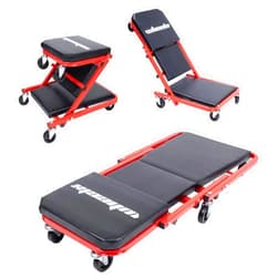 WheelX Mechanic Creeper 36inches 3-in-1 Z Seat 340lbs Capacity, Foldable Garage Chair Adjustable Rolling Folding with 6pcs Wheels Roller, Lay Down Sit Lean Back, Under Car Shop Auto Repair, Red Black