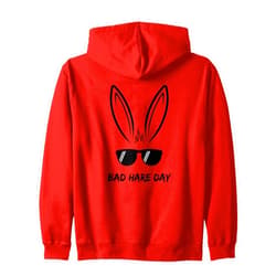 Bad Hare Day Bunny Tees Brand Bad Hare Day Funny Bunny Rabbit Design Glasses Cool Meme Pun Zip Hoodie