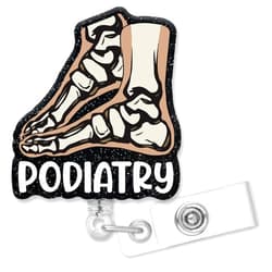 QYUVK Retractable Podiatry Badge Reel with Alligator Clip, Funny Black Glitter Foot Badge Holder Gift for Doctors Nurses Podiatrist Podiatry Squad Podiatric or Foot Doctor, DPM Graduation Gift