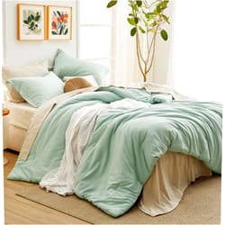 Bedsure Queen Comforter Set - 7 Pieces Sage Green Queen Bedding Set for All Seasons, Boho Contrasting Design Bed in a Bag with Comforter, Sheets, Pillowcases & Shams