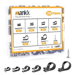 mankk 222PCS Cable Clips Wire Clips Assortment Kit Nylon Plastic R-Type Cable Clamps 6 Sizes (3/16'' 1/4'' 3/8'' 1/2'' 3/4'' 1'') Wire Mounting Clips with Screws for Cable Management
