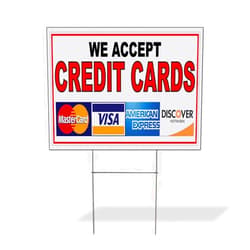 Sign Destination Weatherproof Yard Sign We Accept Credit Cards Restaurant Cafe Bar A Red Lawn Garden Buy Here Pay 18x12 Inches 1 Side Print