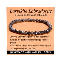 Massive Beads Larvikite Labradorite - Eternity - Handmade Handmade Yoga Stretch Elastic Bracelet Natural Stone Crystal Healing Power Energy Gifts for Unisex Adult 4mm