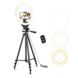 Sensyne 10'' Ring Light with 50'' Extendable Tripod Stand, LED Circle Lights with Phone Holder for Live Stream/Makeup/YouTube Video/TikTok, Compatible with All Phones