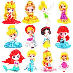 Fadgesy 5D Painting Art Stickers Kits for Kids,Kids' Paint by Number Kits,Art Stickers Kits for Boys and Girls Ages 6+ (B3-Princess 12pcs)
