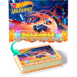 CAKECERY Hot Wheels Unleashed Edible Cake Image Topper Personalized Birthday Cake Banner 1/4 Sheet