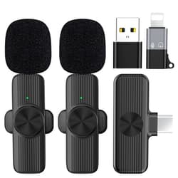 RoyAroma 2Pcs Wireless Lavalier Microphone Compatible with Android Phone/iPhone/iPad/Laptop, Plug-Play Lapel Clip-On Mini Mic with Noise Reduction for Vlog Interview YouTube 65ft