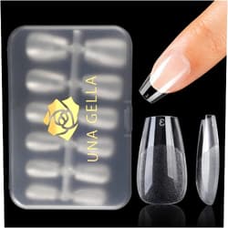 UNA GELLA Short Coffin Nail Tips 12 Sizes Short Coffin Gel X Nail Tips 120Pcs Long Lasting Soft Gel Nail Tips Coffin Shape Clear Full Cover Nail Tips Acrylic False for Nail Extension DIY Salon
