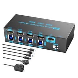 DXchip 8K HDMI 2.1 KVM Switch 4 Computers 4 Port USB 3.0 8K@60Hz/4K@144Hz 4 In 1 Out Keyboard Mouse KVM Switches EDID Emulator for 4 PCs Share 1 Monitor and 4 USB Devices, with 4 USB 3.0 Cable & Wired Remote