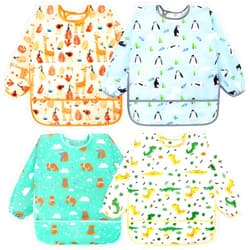 Accmor 4 Pack Long Sleeve Baby Bibs, Waterproof Sleeved Bib Smock for Baby Toddler 6-36 Months