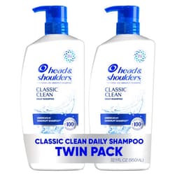 Head & Shoulders Classic Clean Dandruff Shampoo Twin Pack, Anti-Dandruff Daily Use, Paraben-Free, Color-Safe, 32.1 Fl Oz Each (Set of 2)
