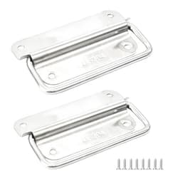 PDETVEO 2PCS 4 Inch 304 Stainless Steel Pull Handles, Foldable Ring Pull with Mounting Hardware, Metal Cabinet Handles for Toolbox Chest Storage Boat Hatch (Silver)