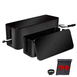Davidsons Collection [Set of Two] Cable Management Boxes Organizer, Wires Keeper Holder for Desk, TV, Computer, USB Hub, System to Cover and Hide & Power Strips & Cords (Black) 2 Set (M+S) Luxury Black